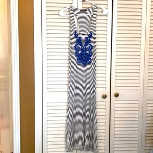 Black and white striped sleeveless maxi dress